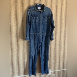 Current/Elliot Women’s The Crew Studded Denim Jumpsuit Outfit Size 4 Rompers
